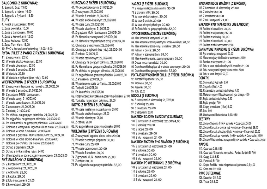 Menu Thien Ly - zdjęcie 1