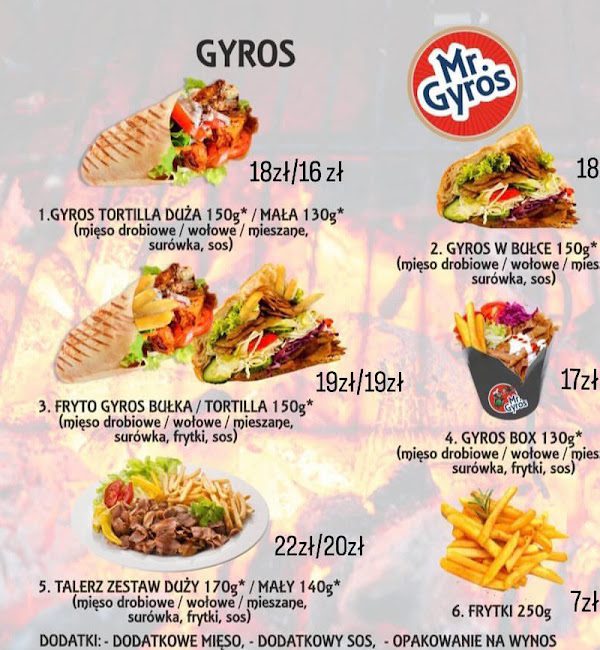 mr gyros płock menu