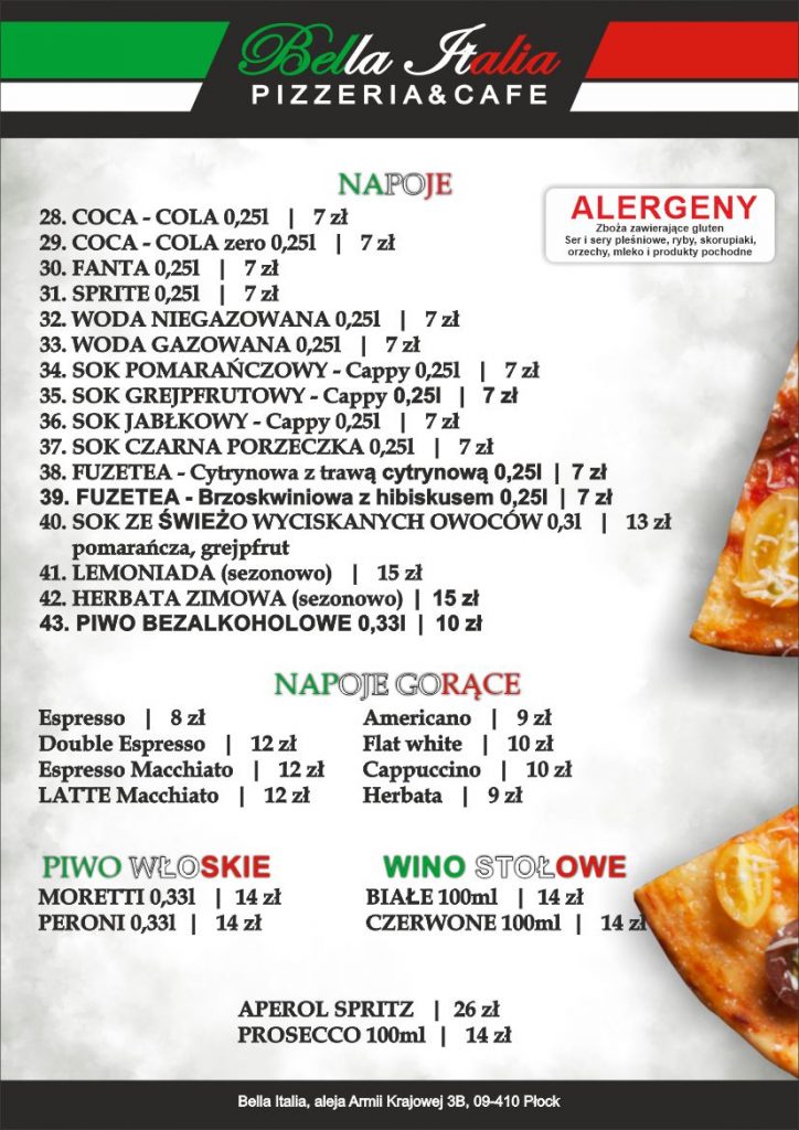 Menu Bella Italia - zdjęcie 1