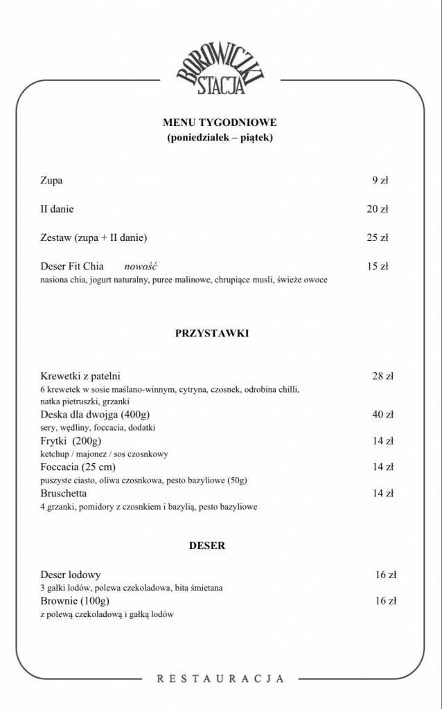 Menu Stacja Borowiczki - zdjęcie 1