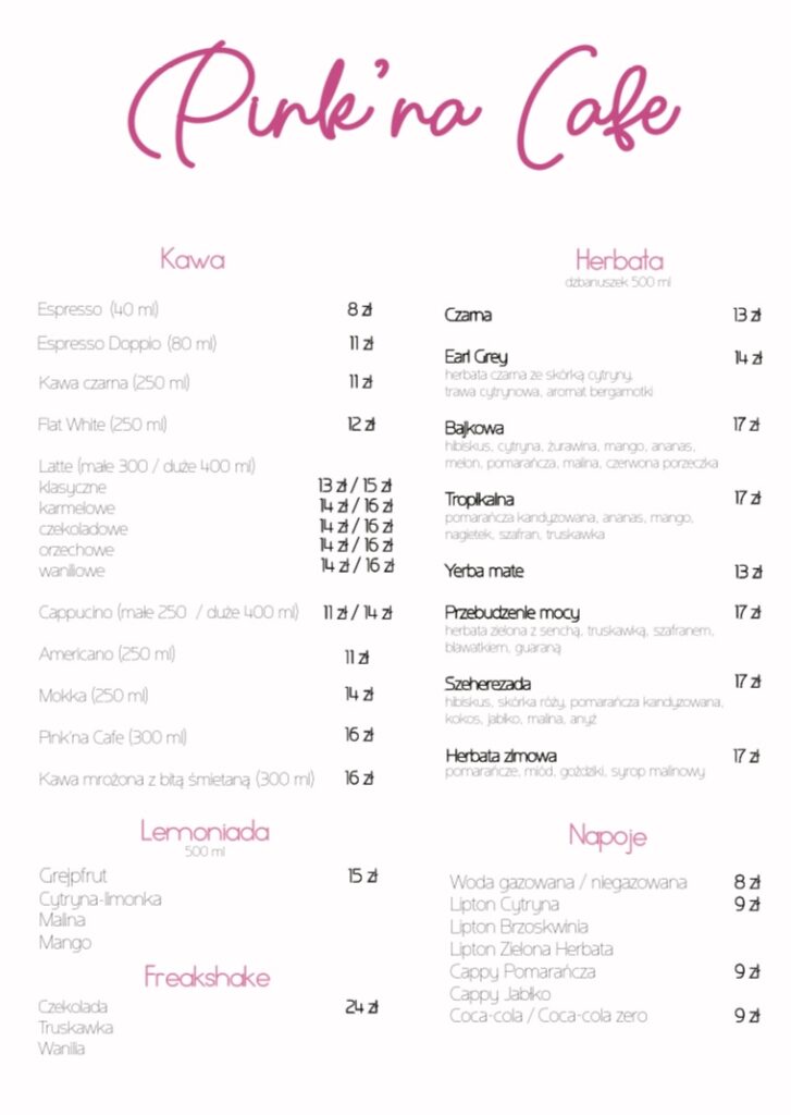 Menu Pink’na Cafe - zdjecie 1